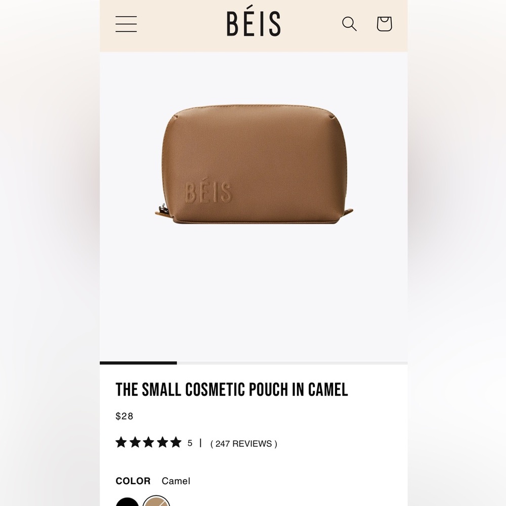 NWOT BÉIS Small Cosmetic Pouch in Camel